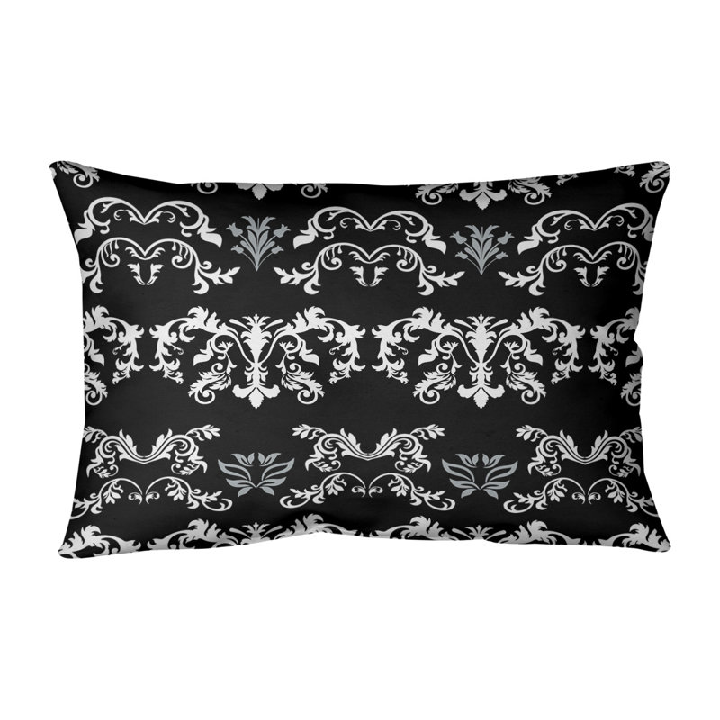 Damask Faux Fur Reversible Pillow Cover, Faux Suede, White/Black/Silver