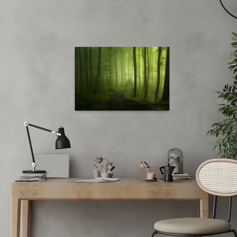 Chemin forestier brumeux - Affiche murale représentant un paysage forestier mystique et paisible, 16" H x 24" W