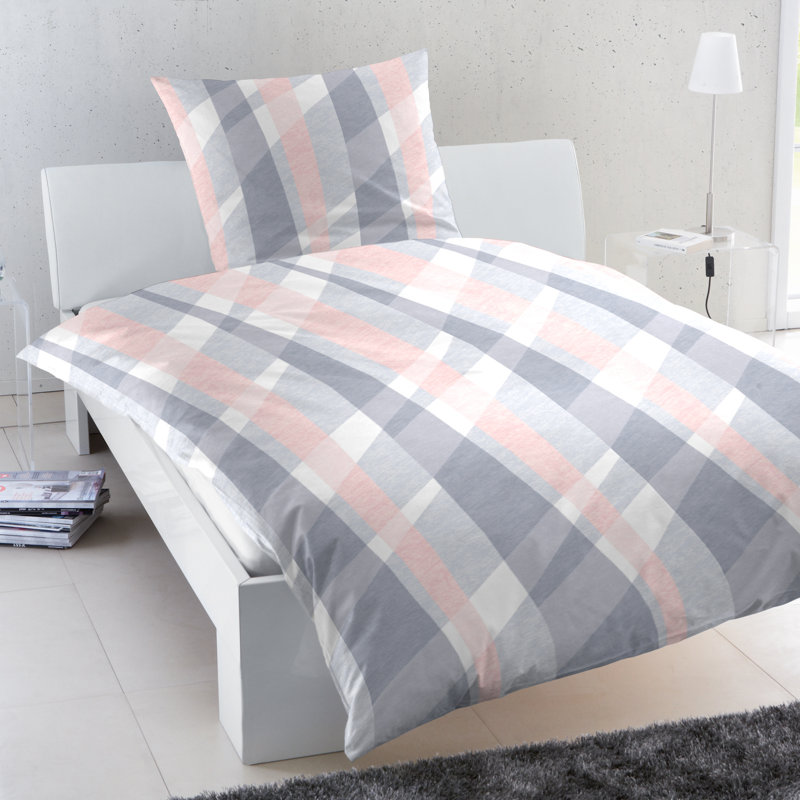 Rosanne Geometric Shapes Duvet Cover Set with Pillowcases, Single Duvet Cover + 1 Pillowcase, Grey/Pink