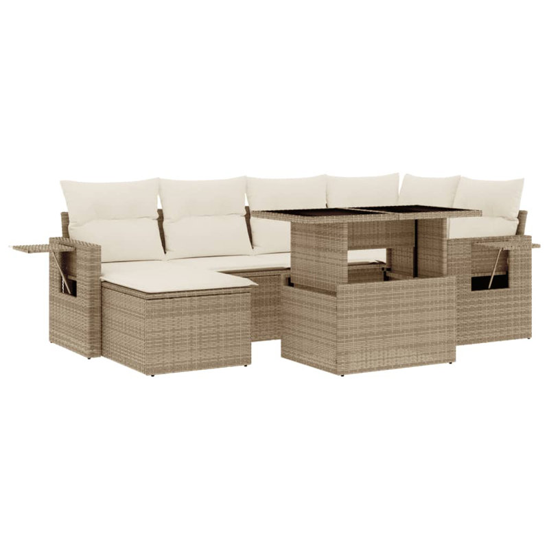 Ensemble de canapé de jardin en rotin PE beige, acier thermolaqué Vidaxl, verre trempé
