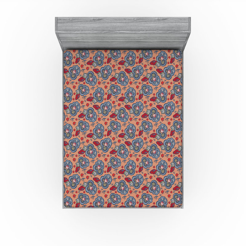 Drap-housse Ambesonne, Drap-housse très grand californien, Pêche foncé, bleu ciel / floral