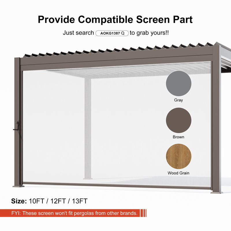 LED Light Metal Pergola with Adjustable Louvered Roof with Solar LED, 10 ft x 20 ft