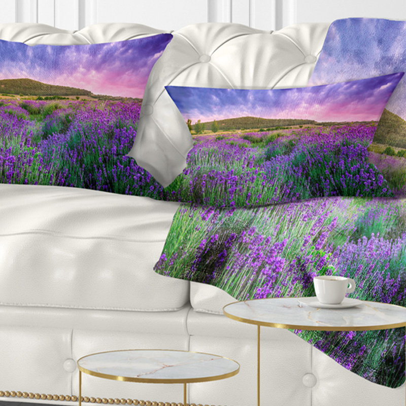 Coussin d'été imprimé champ de lavande à Tihany, Rectangle 12" x 20"