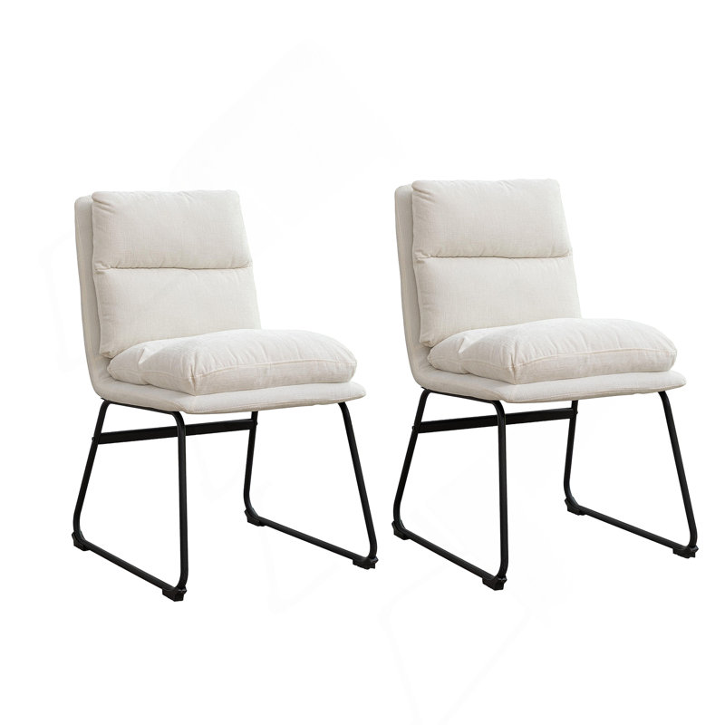 Ensemble de 2 chaises de salle à manger rembourrées Milos, brun antique, Blanc vanille