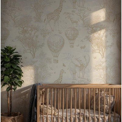 Toile Safari Animals Papier peint | Murale peler et coller pour chambre de bébé | Décoration murale amovible pour enfants