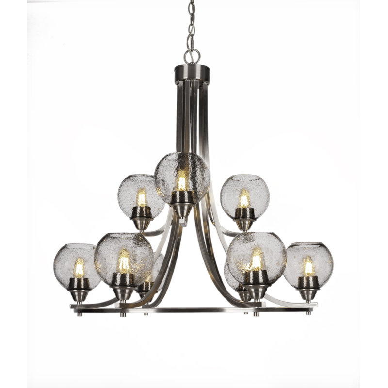 Lustre 9 lumières, H 29,75 po x l 30,5 po x P 30,5 po, Noir, Nickel brossé