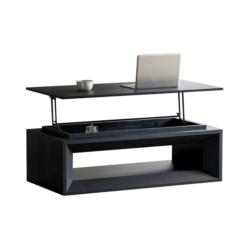 Table basse rectangulaire avec plateau relevable de 43,3 po avec rangement, table basse moderne en panneau de fibres à densité moyenne avec placage en bois et plateau flottant