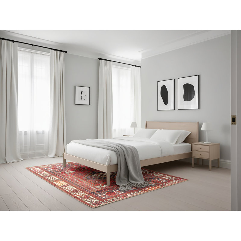 Tapis traditionnel rouge / bleu / beige, Rectangle 5 pi x 7 pi
