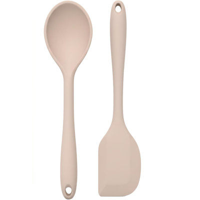 2 Pcs Non-Toxic Platinum Silicone Kitchen Utensil Set, Heat Resistant Cooking Spoon and Spatula with Stainless Steel Core