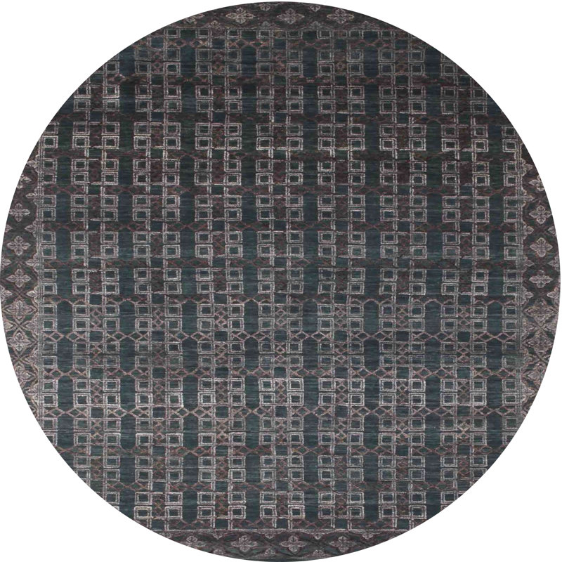 Tapis de zone noire contemporaine, Rond 8 pi