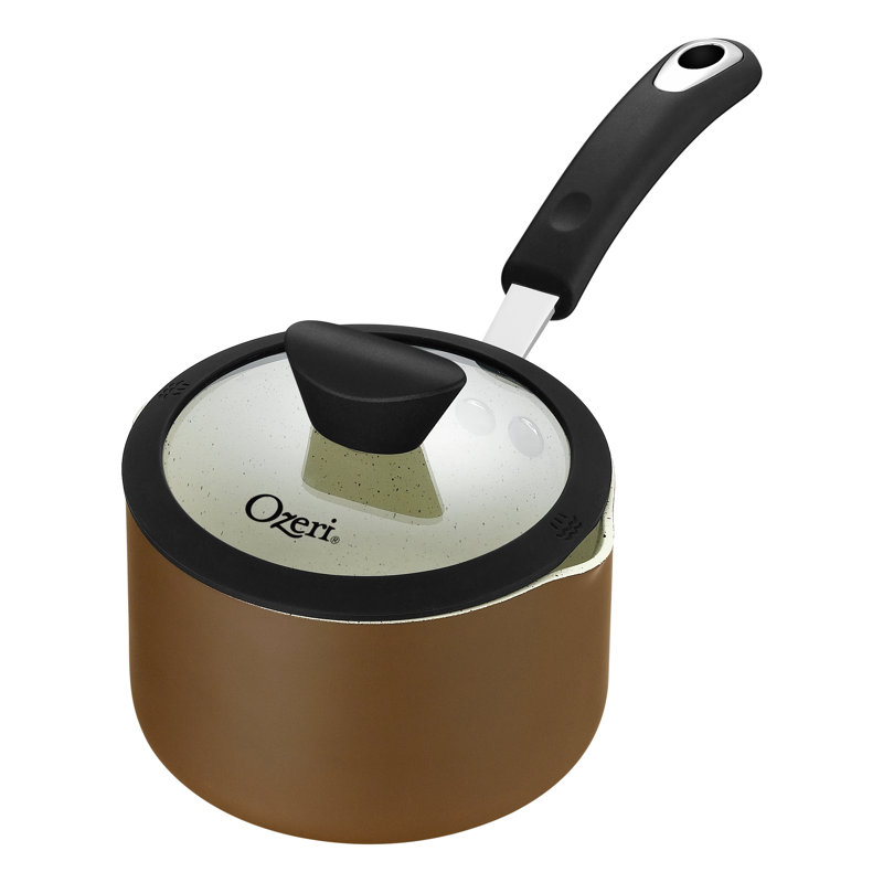 Casserole antiadhésive de 5,3 pte avec couvercle Ozeri Stone Earth All-In-One APEO & PFOA, 1,5 L (1,6 pte), Brun