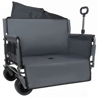 Chariot pliant convertible 3 en 1 avec banquette et rangement, chariot utilitaire tout-terrain robuste de 180 L (capacité de 227 kg), gris