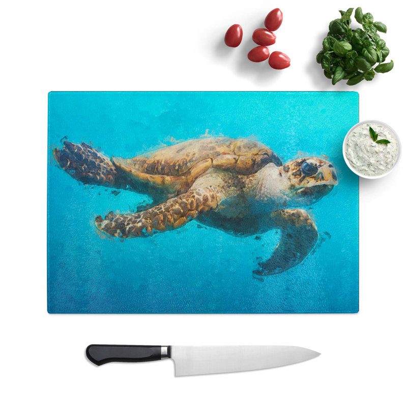 Tempered Glass Swimming Sea Turtle Chopping Board, 39 cm W x 28.5 cm L