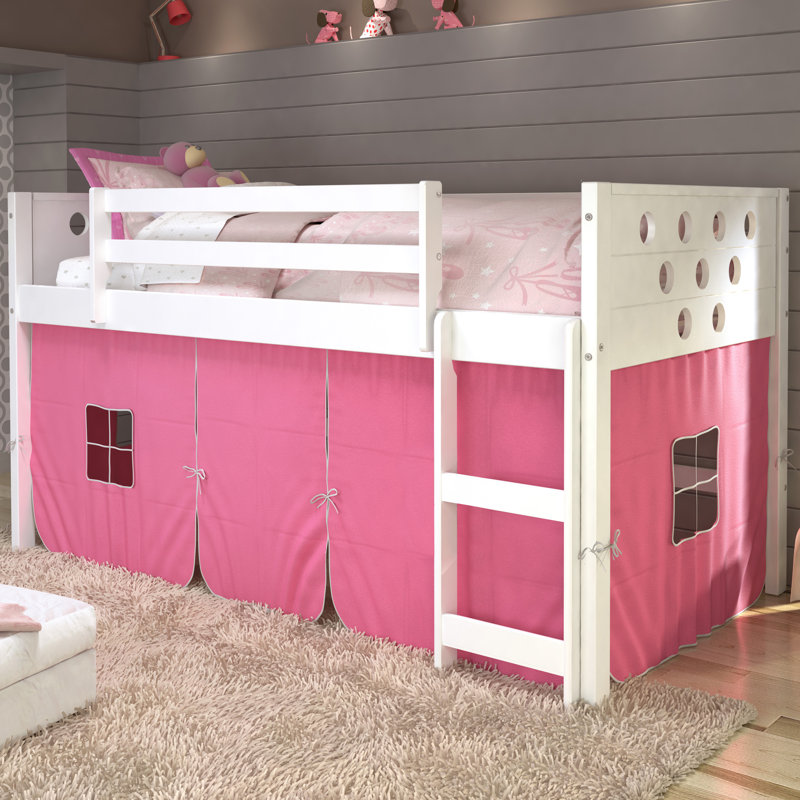 Sote Twin Solid Wood Platform Loft Bed by Harriet Bee, Pink, White
