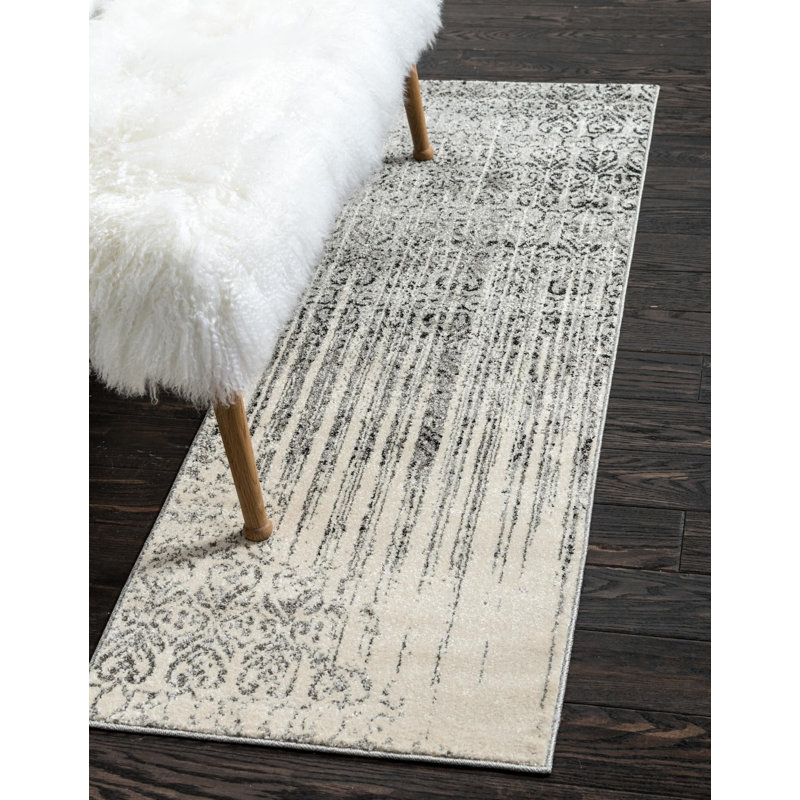 Tapis à motif géométrique gris Emeraude, Tapis de couloir 2 pi x 6 pi 1 po