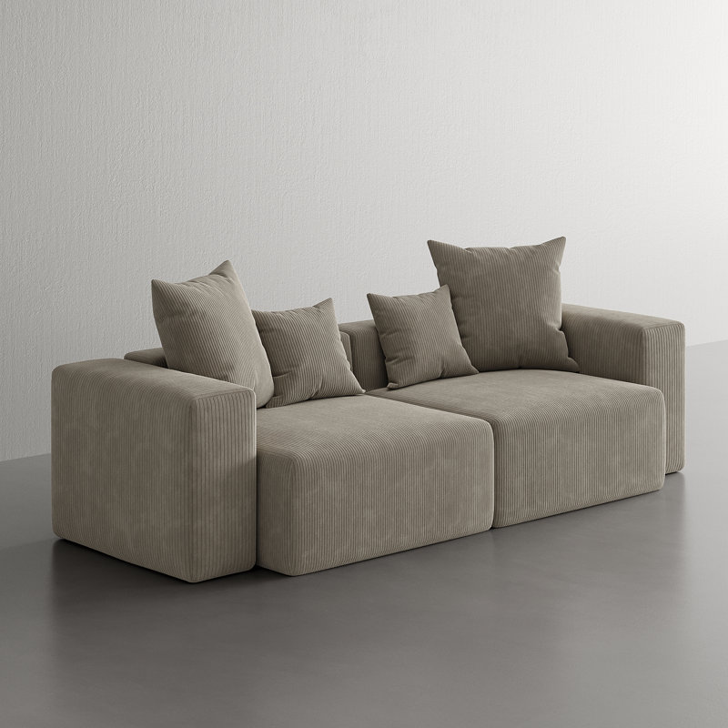2-Piece Upholstered Corduroy Modular Sectional Sofa  – Fully Compressed, No Assembly Required, Brown
