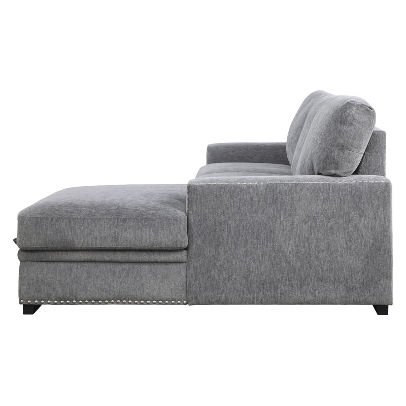 Canapé modulaire avec méridienne droite Mahir, Chenille gris Mahir, Accoudoir à droite (vu de face)