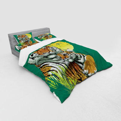 Ensemble de housse de couette en microfibre jade / vert / abricot moderne et contemporain