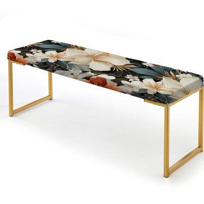 Floral Upholstered Gold Bench