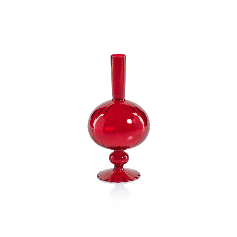 Troyes Vellum 2-Piece Set Spiral Glass Vases, Onion Shape, 7.5" H x 3.75" W x 3.75" D, Red