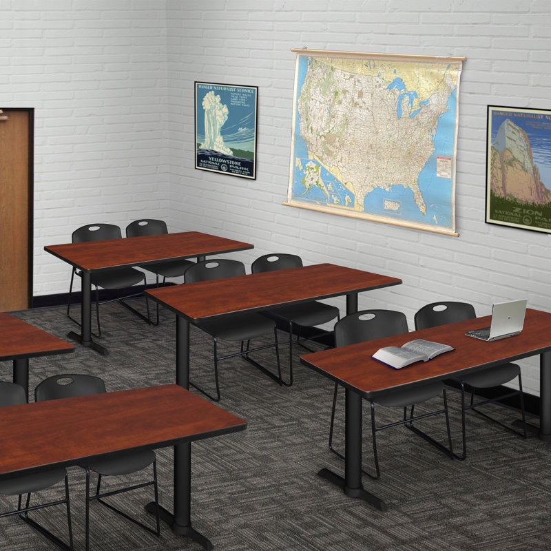 Neyland Cain T-Base training table and 2 Zeng stackable chairs, Cerisier, Noir, noir, noir, noir, L 48 po x P 24 po