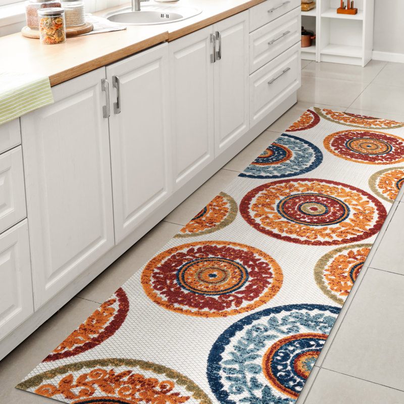 Tapis intérieur / extérieur rouge / bleu Nifelheim, Tapis de couloir 2 pi 3 po x 10 pi