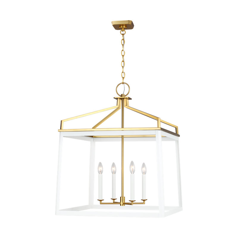 4 - Light Dimmable Lantern Geometric Chandelier, Matte White, 18.375" H x 13.5" W x 13.5" D