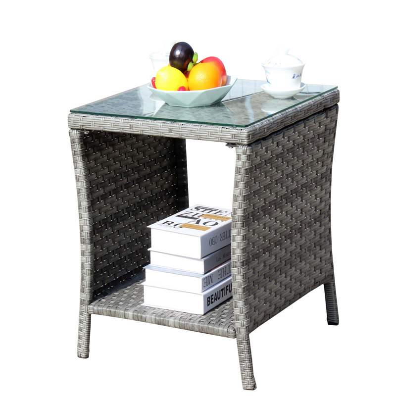 Outdoor Patio Furniture 1 Coffee Table With Clear Tempered Glass, Gray