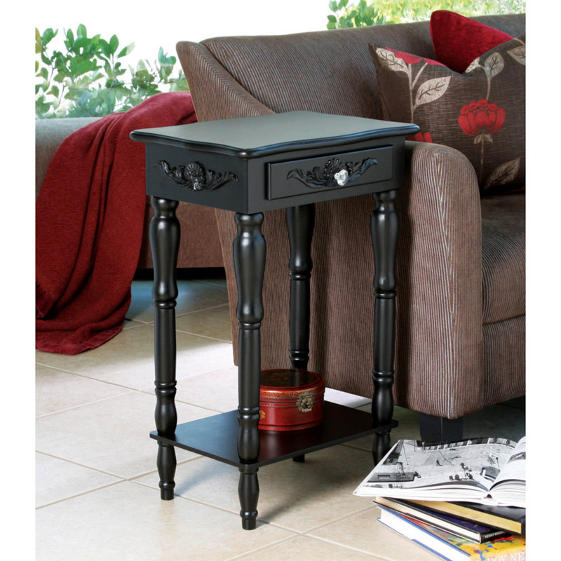 COLONIAL CARVED SIDE TABLE, Matte Black