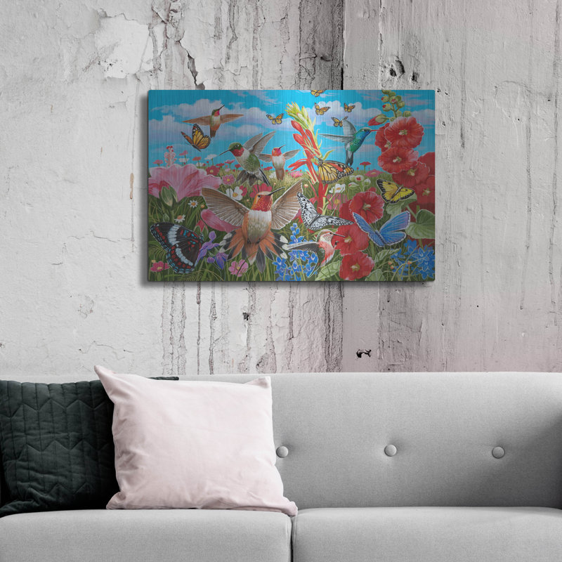 «August Hummingbird Garden» par William Vanderdasson, August Grove, art mural en métal, H 24 po x l 36 po