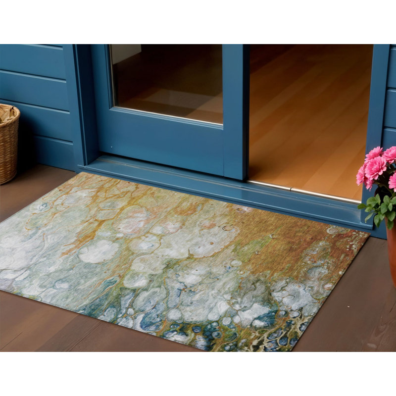 3' X 5' Orange Abstract Washable Indoor Outdoor Area Rug