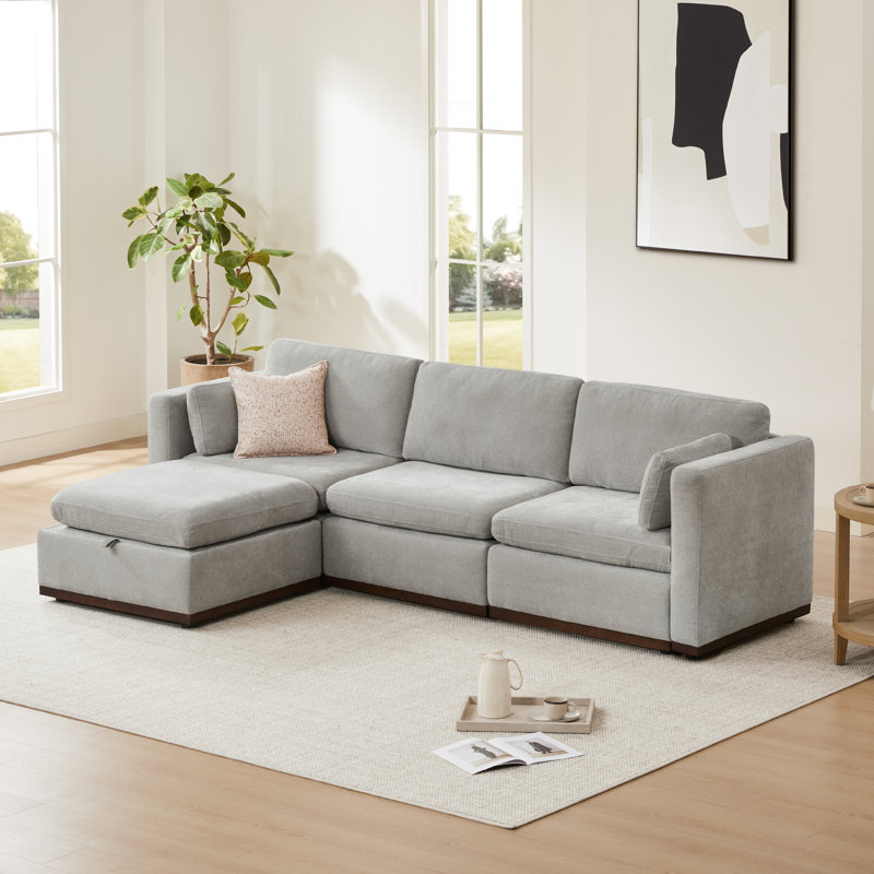 Sayette 4-Piece 112'' Upholstered Modular Sectional with Ottoman, Dove Gray Polyester