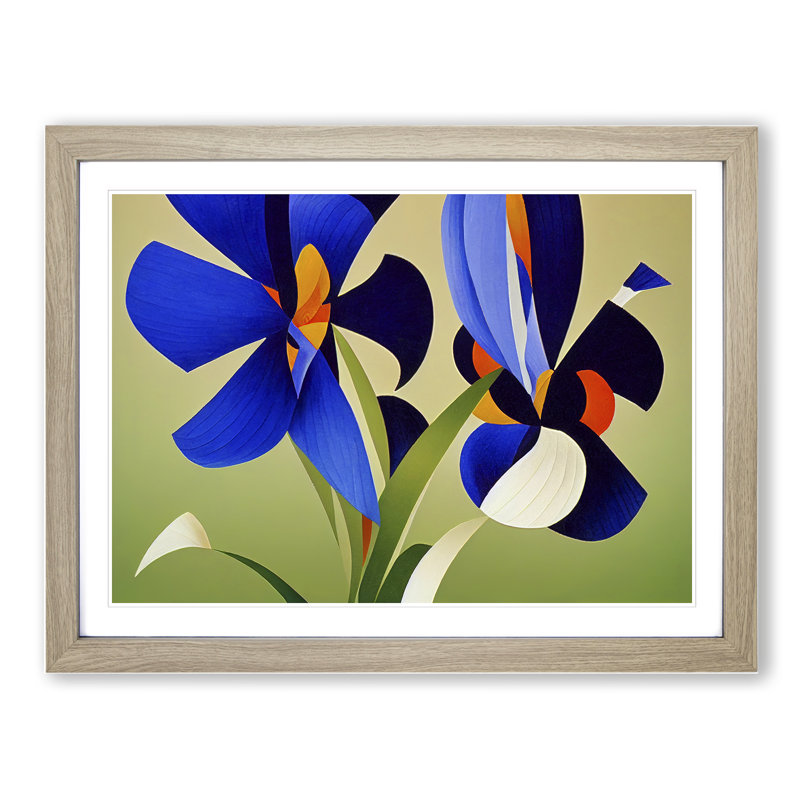 Iris Flowers Abstract - Framed Print, 25cm H x 34cm W x 2cm D, Oak