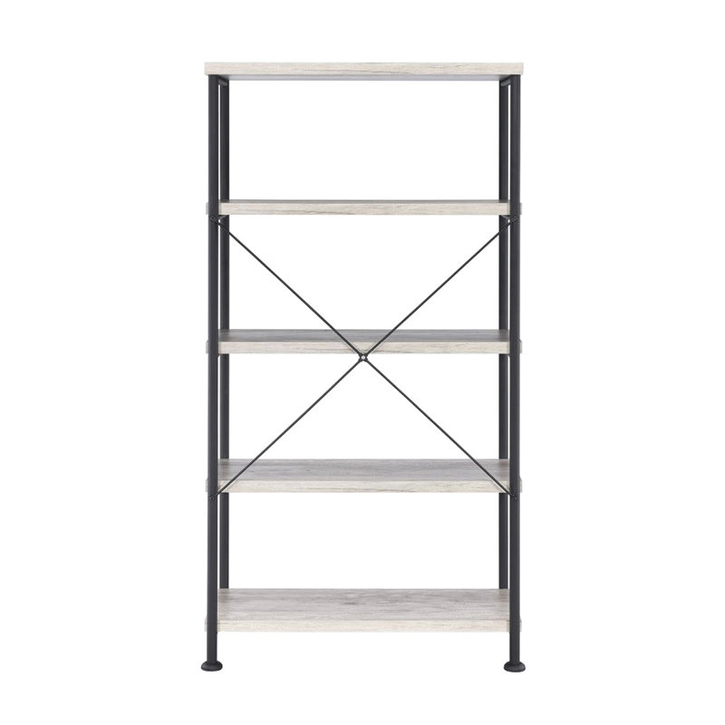 Bibliothèque à 4 tablettes avec bois de grève gris et finition noire