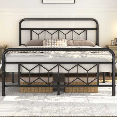 Aylena Vintage Metal Bed Frame with Diamond Pattern Headboard