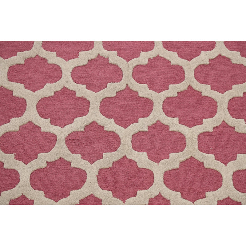 Tapis décoratif rose en laine Touffeté à la main à motif géométrique SENAC, Rond 8 pi