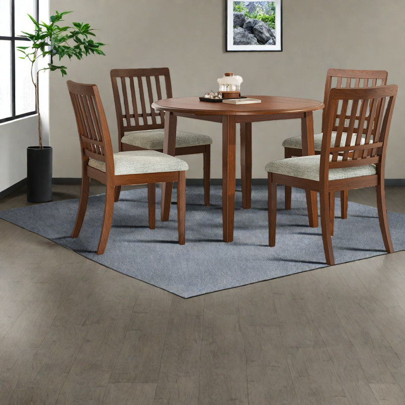 Ensemble de table de salle à manger peu encombrante, table ronde en bois et 4 chaises, finition brune