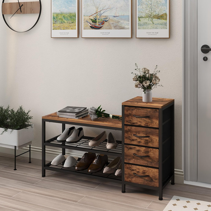 Heleyna Upholstered Storage Bench, Rustic Brown