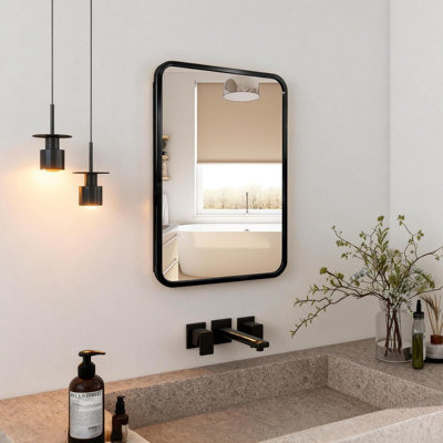 Armoire de salle de bain rectangulaire avec miroir, encastrée ou à fixation en surface, armoire de rangement murale avec porte-papier hygiénique et miroir grossissant 2x, aucun assemblage requis, cadre en aluminium