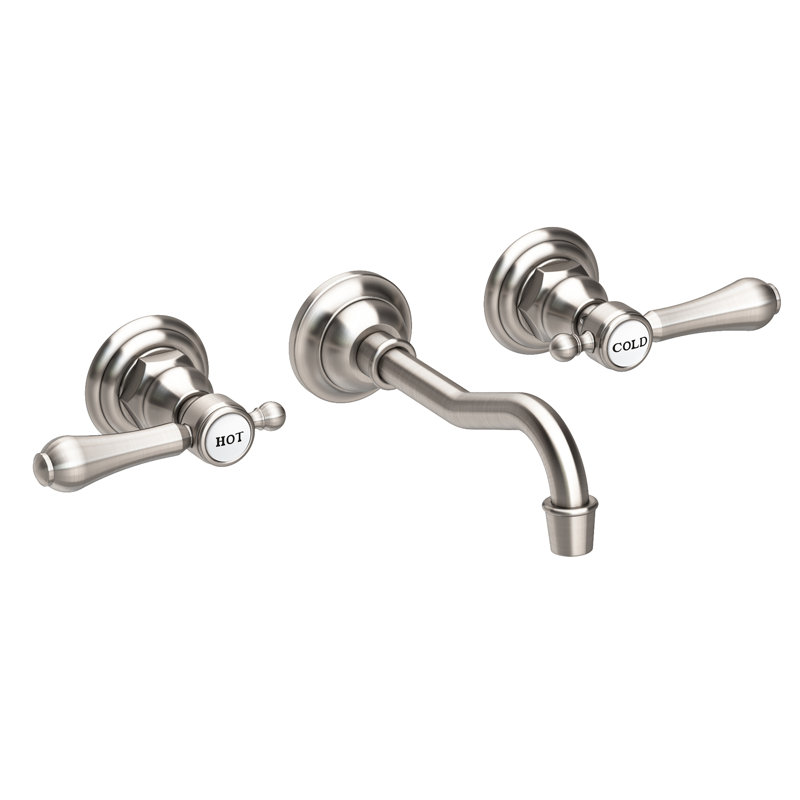 Chesterfield Wall Mount Bathroom Faucet, Satin Nickel