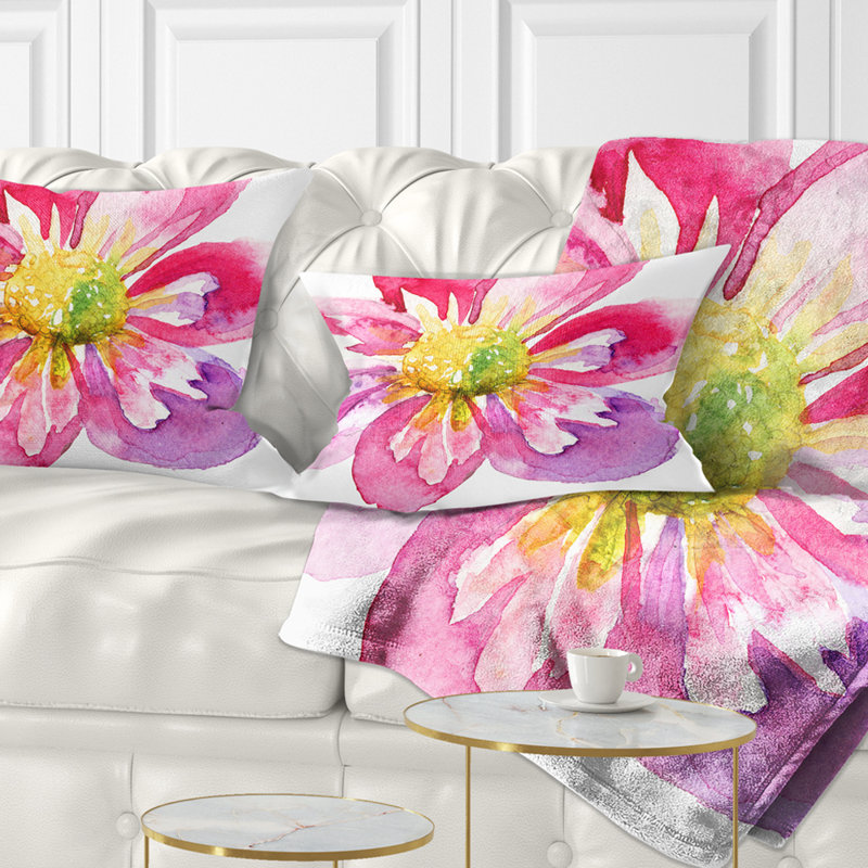 Coussin décoratif imprimé floral pleine fleur rose, Rectangulaire, 12 po x 20 po