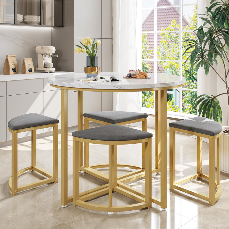 Aarianna 4 - Person Dining Set, Grey/Gold