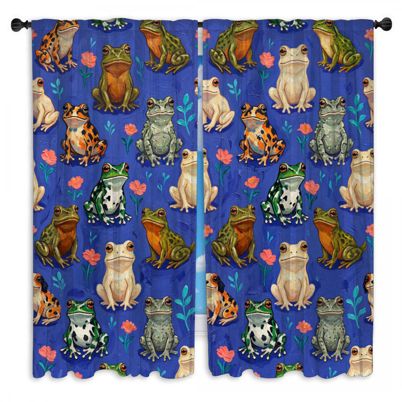 Rideaux de fenêtre colorés et grenouilles transparents à motif de grenouille - 2 panneaux, 40in x 61in - 2 panels, Sheer