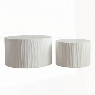 Handcrafted Relief Nesting Krista Set, Durable Wooden Round Accent Tables for Modern Living Room and Bedroom
