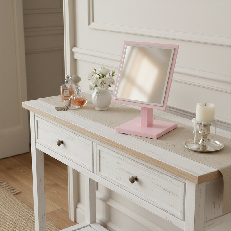 Miroir de maquillage rose sur pied 9,25 "