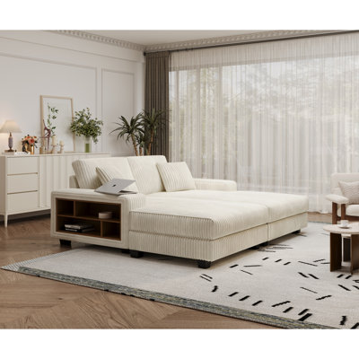 Canapé convertible combiné, tissu velours côtelé, canapé-lit moelleux moderne, fauteuil double salon surdimensionné, beige