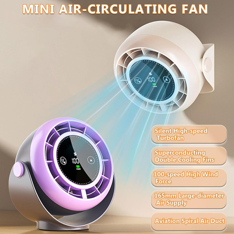 Turbo Desktop Air Circulation Fans, USB Punch-Free Wall-Mounted Ceiling Desktop Fan With 100-Speed Adjustment & 90° Multi-Angle Adjustment, Multifunctional Fan For Various Venues (Beige)