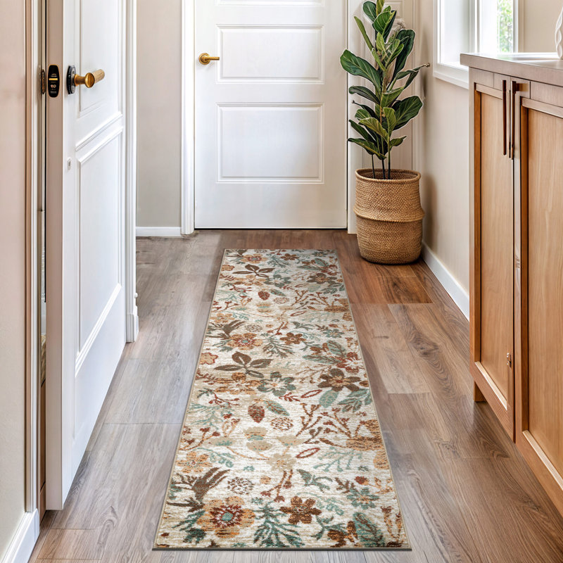 Beige Multi Garden Floral Area Rug, Runner 2'2" x 8'