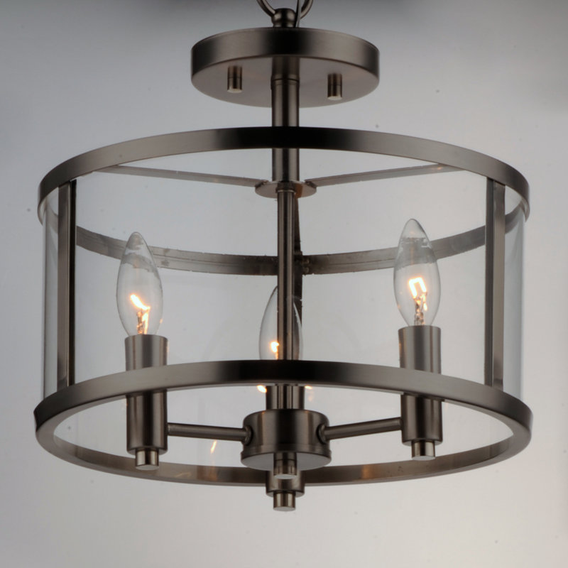 Senne Glass Flushmount, Satin Nickel