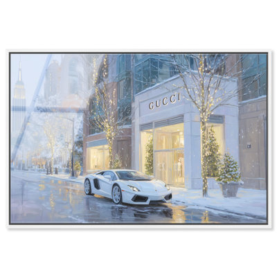 «NYC in the Winter Store», art mural encadré à la mode par Art Remedy, cadre blanc, 24 x 16